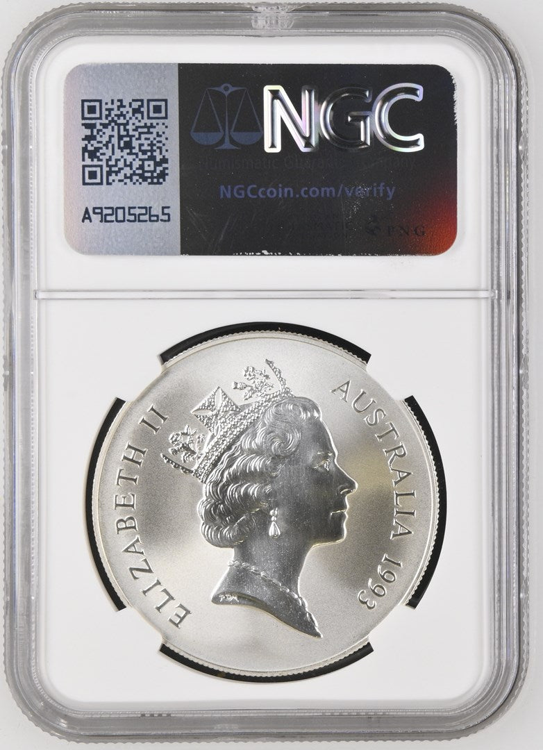 1993C AUSTRALIA S$1 KANGAROO REEDED EDGE MS 70