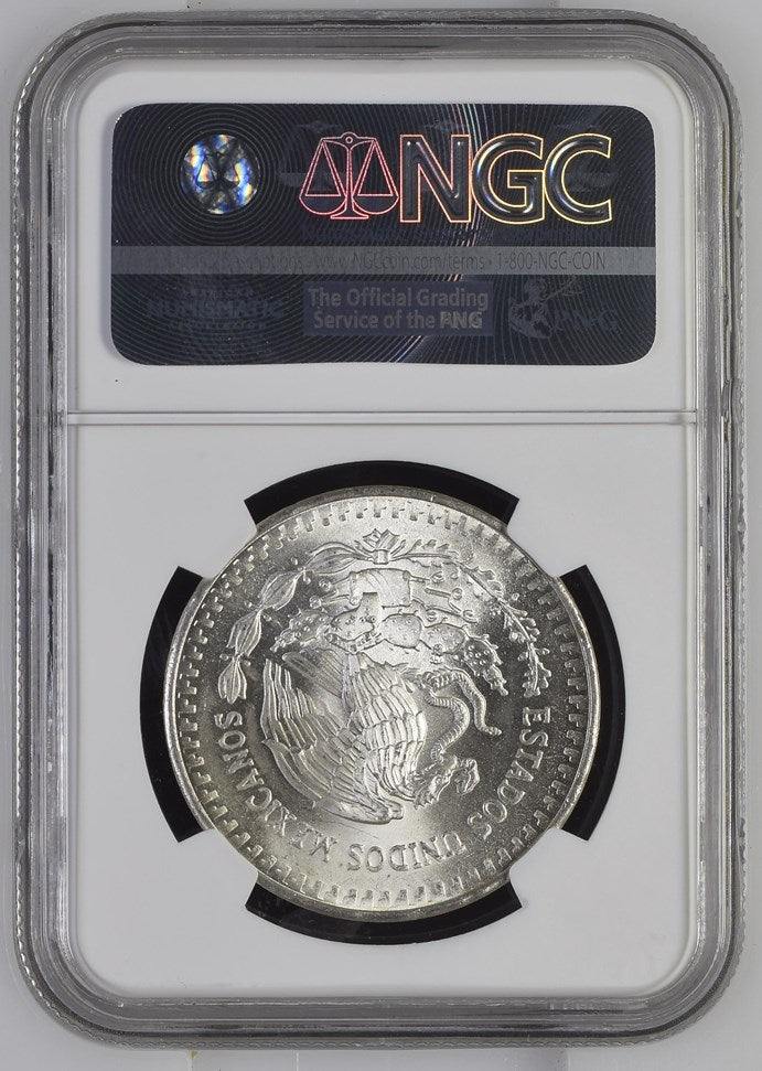 1982MO MEXICO 1 Onza SILVER DOUBLED DIE REVERSE #1 NGC MS 66