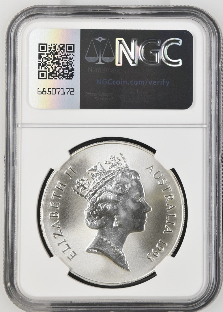 1993C AUSTRALIA S$1 KANGAROO - REEDED & PLAIN NGC MS 70