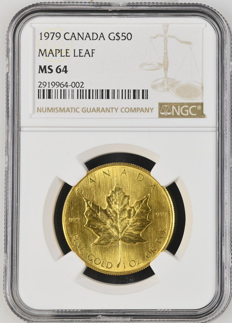 1979 CANADA G$50 MAPLE LEAF NGC MS 64