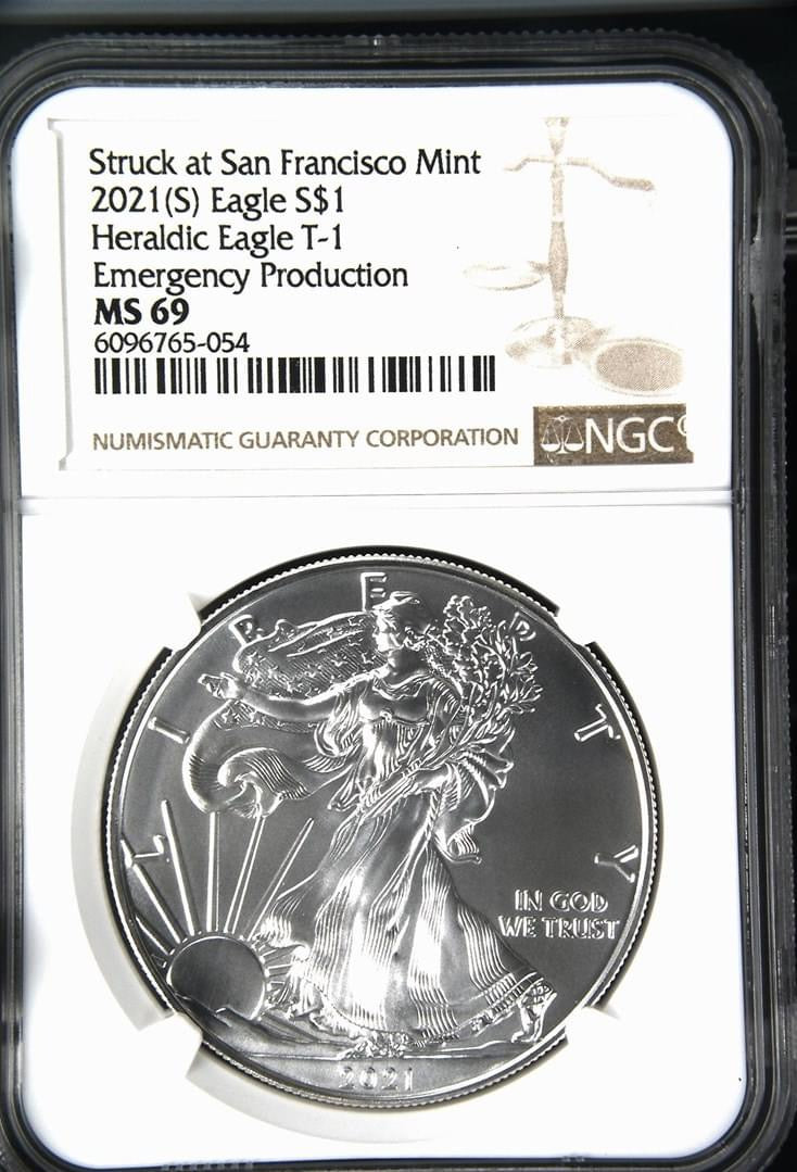 2021(S) Eagle S$1 Heraldic Eagle T-1 MS 69