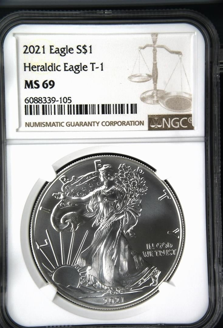 2021 Eagle S$1 Heraldic Eagle T-1 MS 69