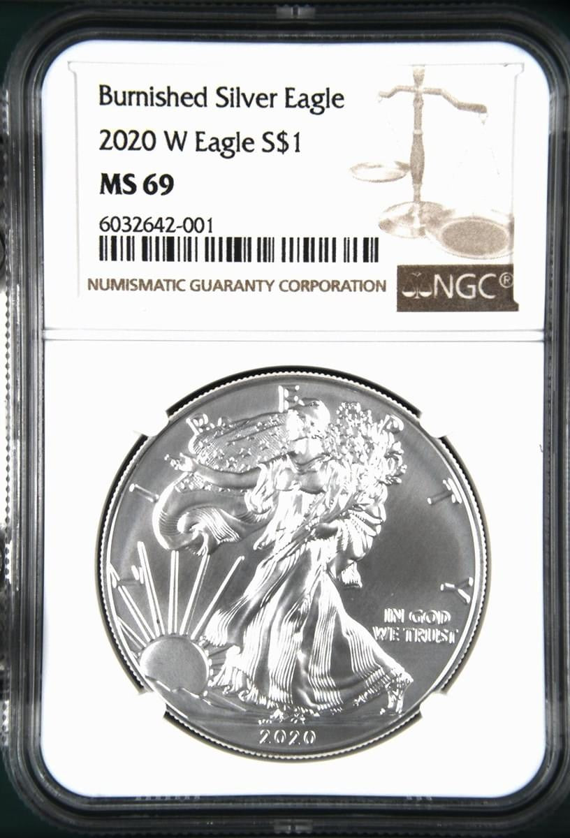 2020 W Eagle S$1 Burnished Silver Eagle MS 69