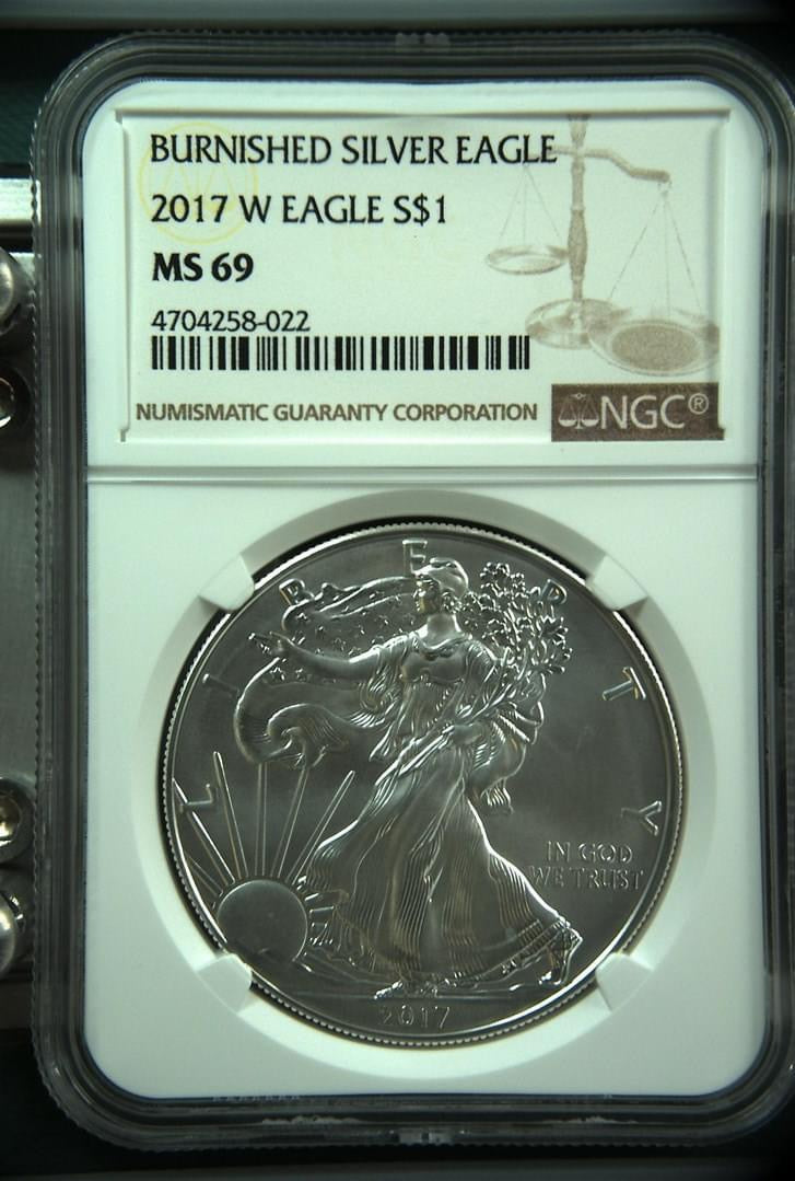 2017 W EAGLE S$1 BURNISHED SILVER EAGLE MS 69