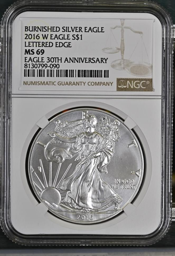 2016 W EAGLE S$1 BURNISHED - LETTERED EDGE MS 69