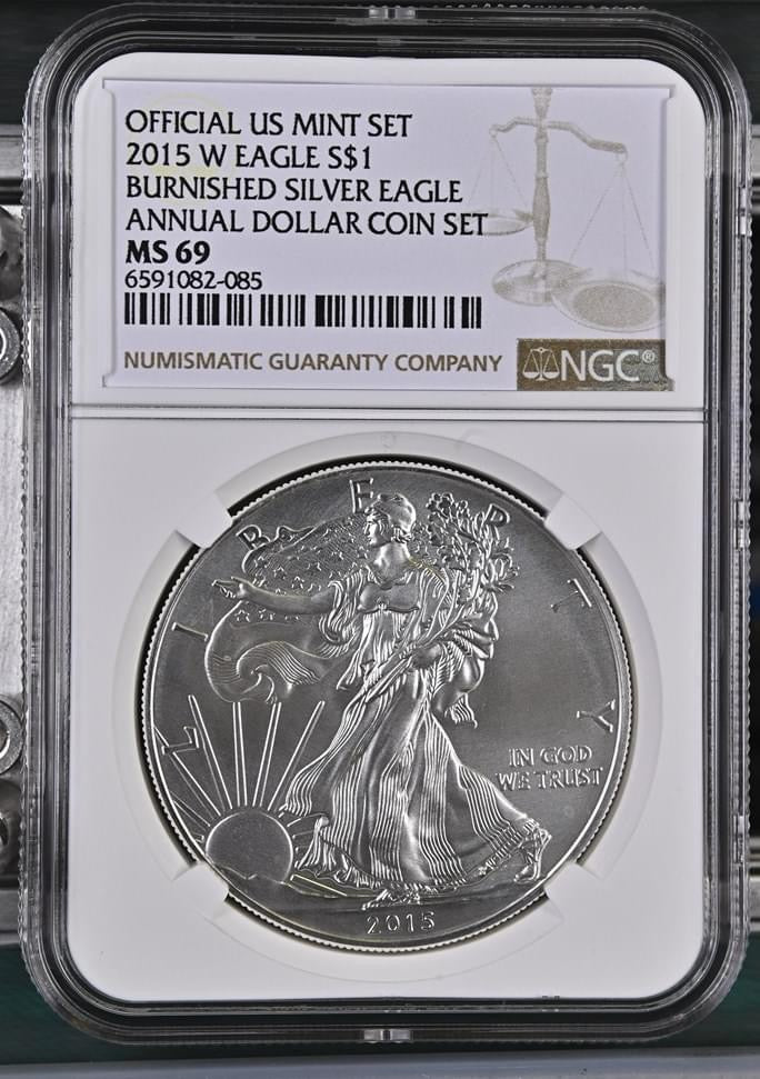 2015 W EAGLE S$1 BURNISHED SILVER EAGLE MS 69