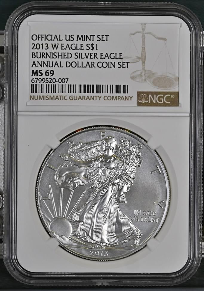 2013 W EAGLE S$1 BURNISHED SILVER EAGLE ANNUAL DOLLAR COIN SET MS 69
