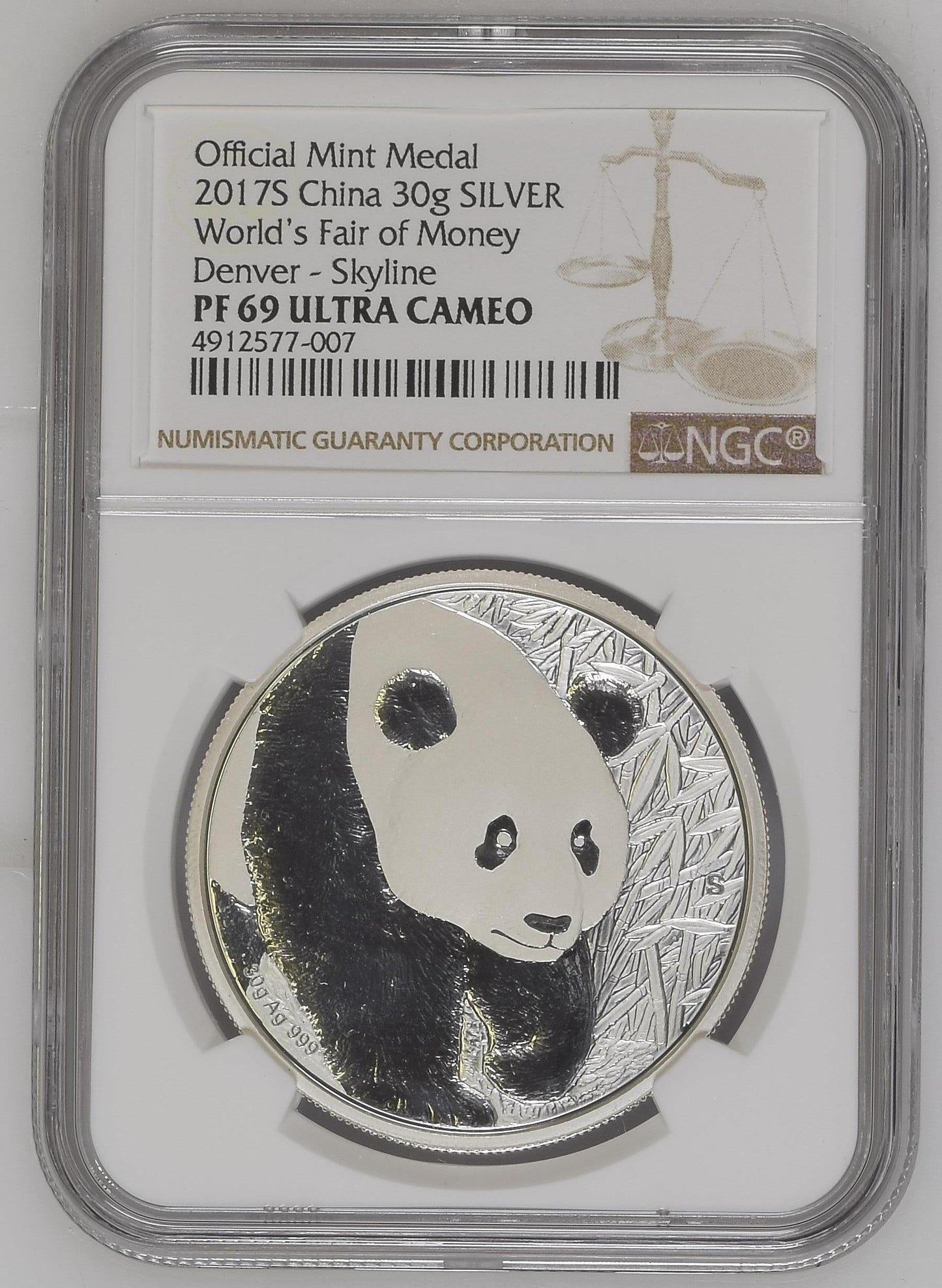 2017S China 30g World's Fair of Money Denver - Skyline Official Mint Medal SILVER