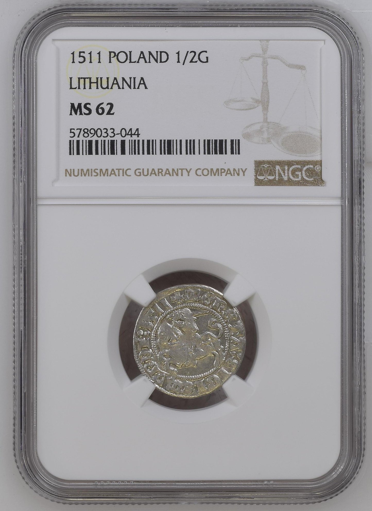 1511 POLAND 1/2G LITHUANIA NGC MS 62