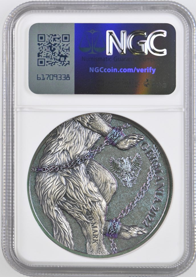 2022 2OZ GERMANIA FANTASY COINS S10M FENRIR PRIVATE ISSUE - COLORIZED NGC MS 70