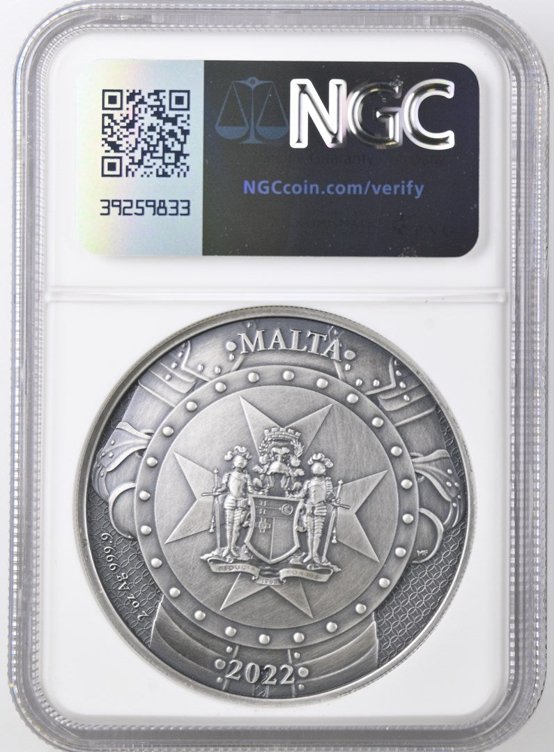 2022 2OZ MALTA S10E KNIGHTS OF THE PAST NGC MS 70