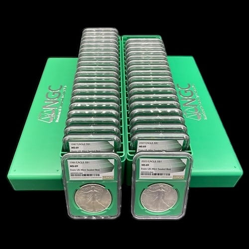 Complete Set 40 Coins From 1986-2024 Eagle $1 MS69 NGC