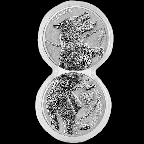 2022 GERMANIA BEASTS - FENRIR 1 OZ SILVER BU ( TWO COIN SET IN DUAL CAPSULE)