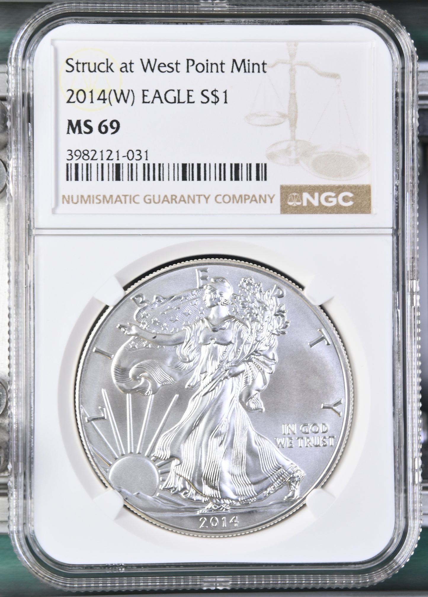 2014 EAGLE S$1 TYPE 1 STRUCK AT WEST POINT MINT (W) MS 69