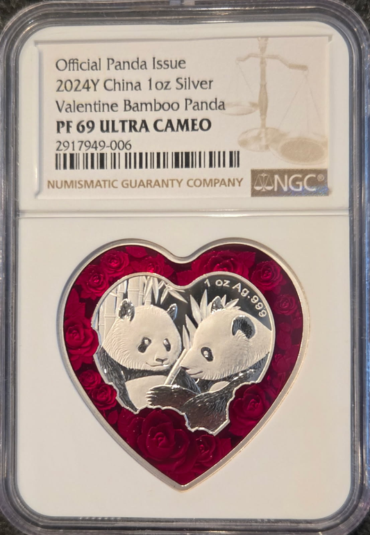 2024Y 1OZ CHINA SILVER VALENTINE BAMBOO PANDA