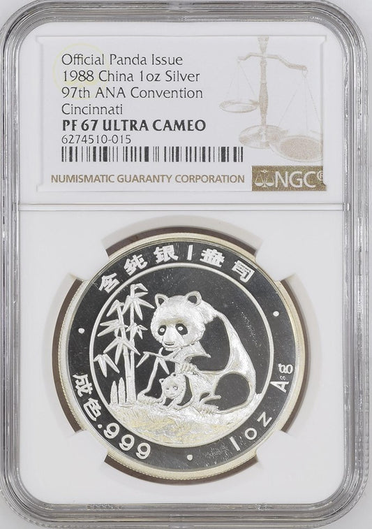 1988 1OZ CHINA SILVER PANDA - 97TH ANA CONVENTION CINCINNATI