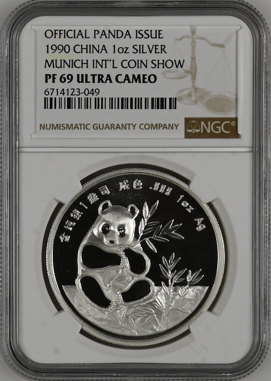 1990 1OZ CHINA SILVER MUNICH INT'L COIN SHOW OFFICIAL PANDA ISSUE