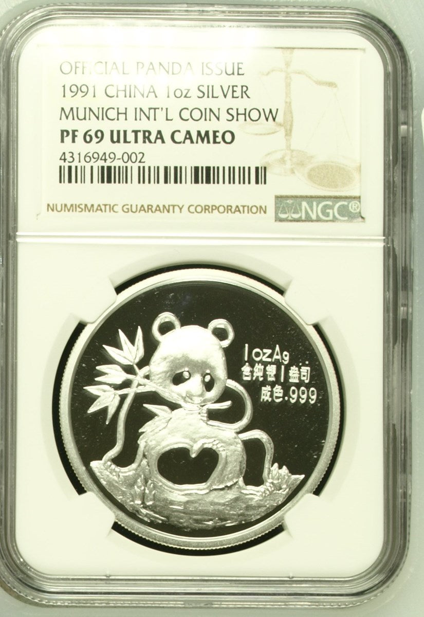 1991 1OZ CHINA SILVER MUNICH INT'L COIN SHOW OFFICIAL PANDA ISSUE