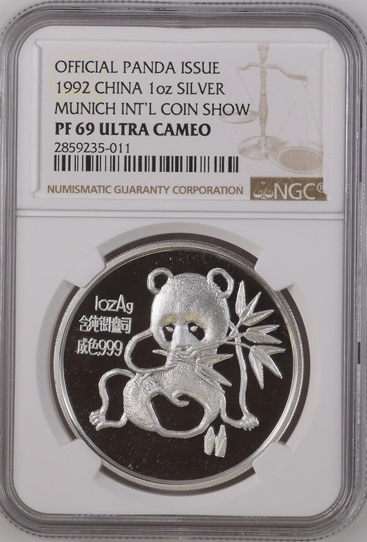 1992 1OZ CHINA SILVER MUNICH INT'L COIN SHOW OFFICIAL PANDA ISSUE