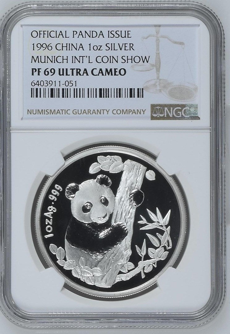1996 1OZ CHINA SILVER MUNICH INT'L COIN SHOW OFFICIAL PANDA ISSUE