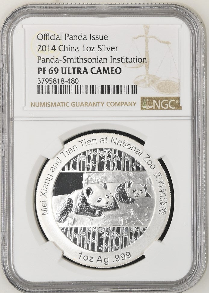 2014 1 OZ CHINA SILVER PANDA OFFICIAL PANDA ISSUE SMITHSONIAN INSTITUTION