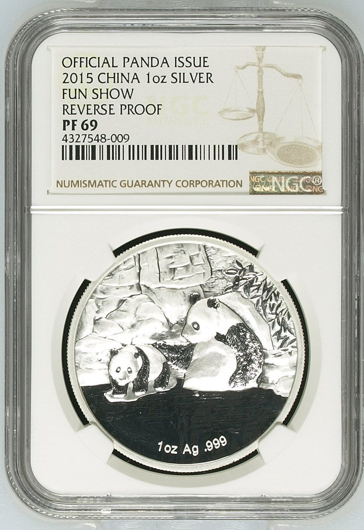 2015 1OZ CHINA SILVER PANDA - FUN SHOW - REV PF OFFICIAL PANDA ISSUE