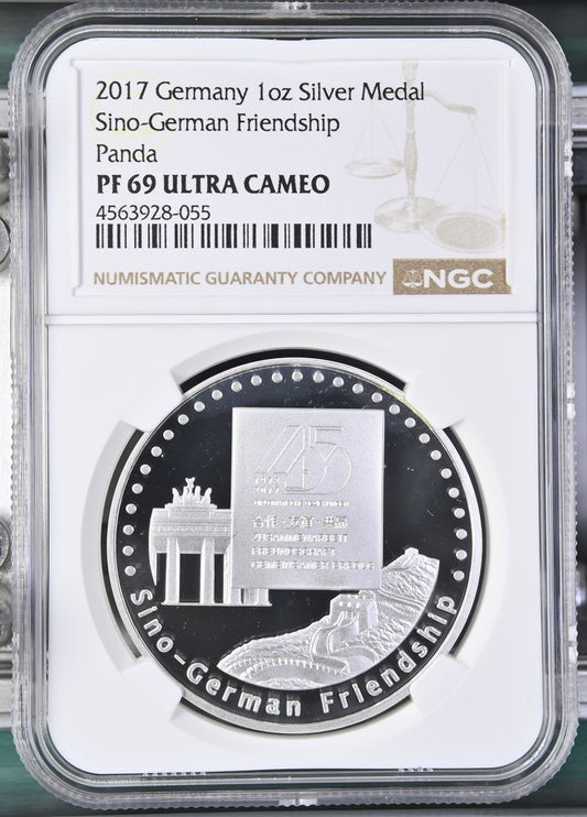 2017 1OZ CHINA SILVER SINO-GERMAN FRIENDSHIP PANDA - HIGH RELIEF