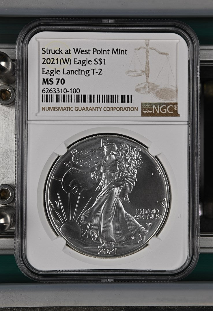 2021 (W) EAGLE S$1 STRUCK AT WEST POINT MINT EAGLE LANDING T-2 MS 70