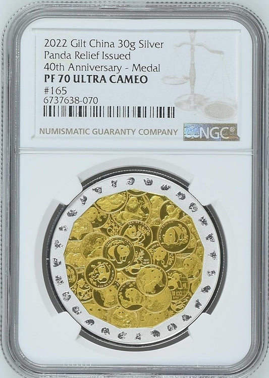 2022 GILT 30G CHINA SILVER PANDA RELIEF ISSUED 40TH ANNIVERSARY - MEDAL