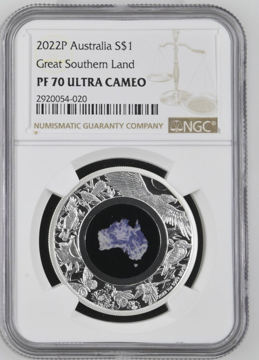 2022 AUSTRALIA S$1 GREAT SOUTHERN LAND - BLUE LEPODOLITE PF 70