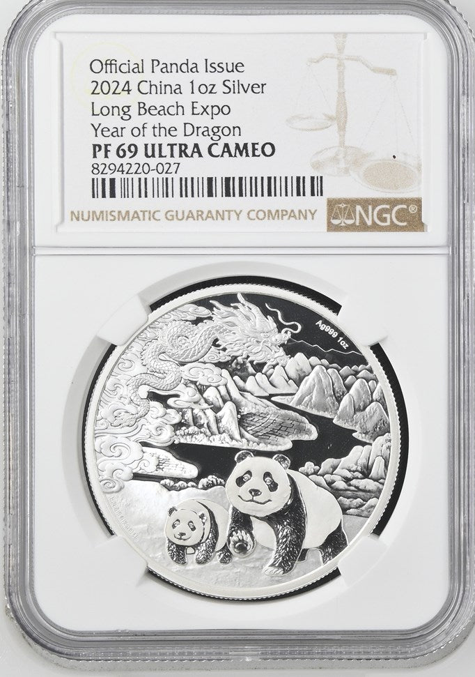 2024 1 OZ CHINA SILVER LONG BEACH EXPO YEAR OF THE DRAGON