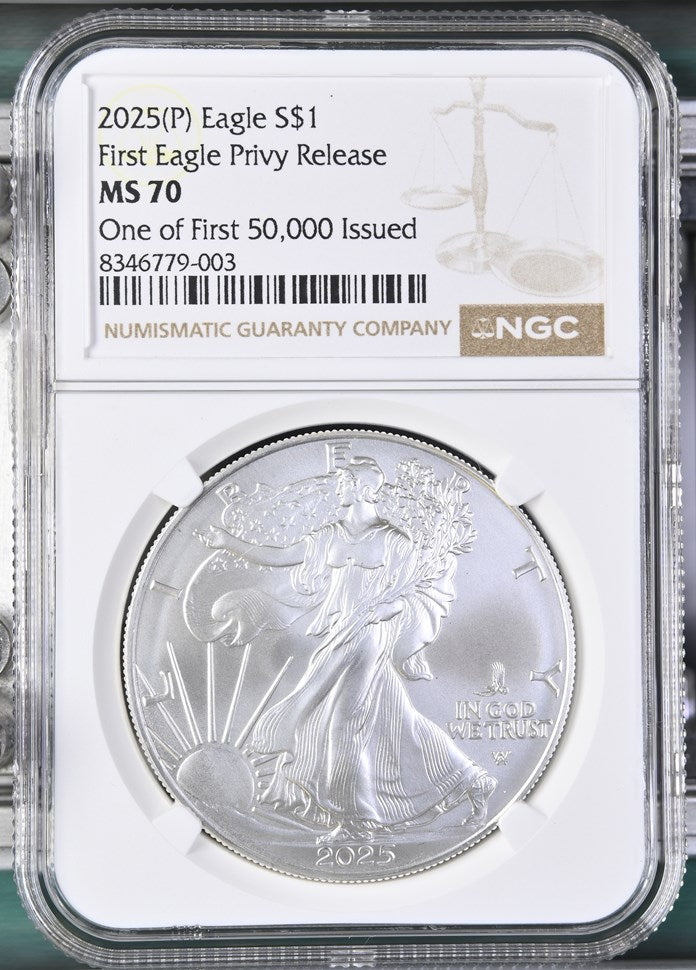 2025 (P) EAGLE S$1 FIRST EAGLE PRIVY RELEASE ONE OF FIRST 50,000 ISSUED MS 70