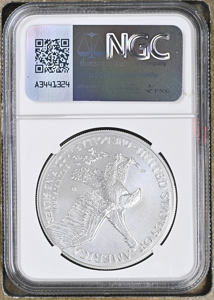 2025 W BURNISHED SILVER EAGLE S$1 MS 70