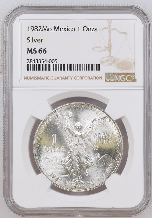 1982M0 MEXICO 1 ONZA SILVER NGC MS 66