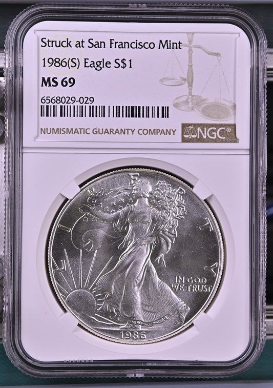 1986(S) EAGLE S$1 STRUCK AT SF MINT MS 69