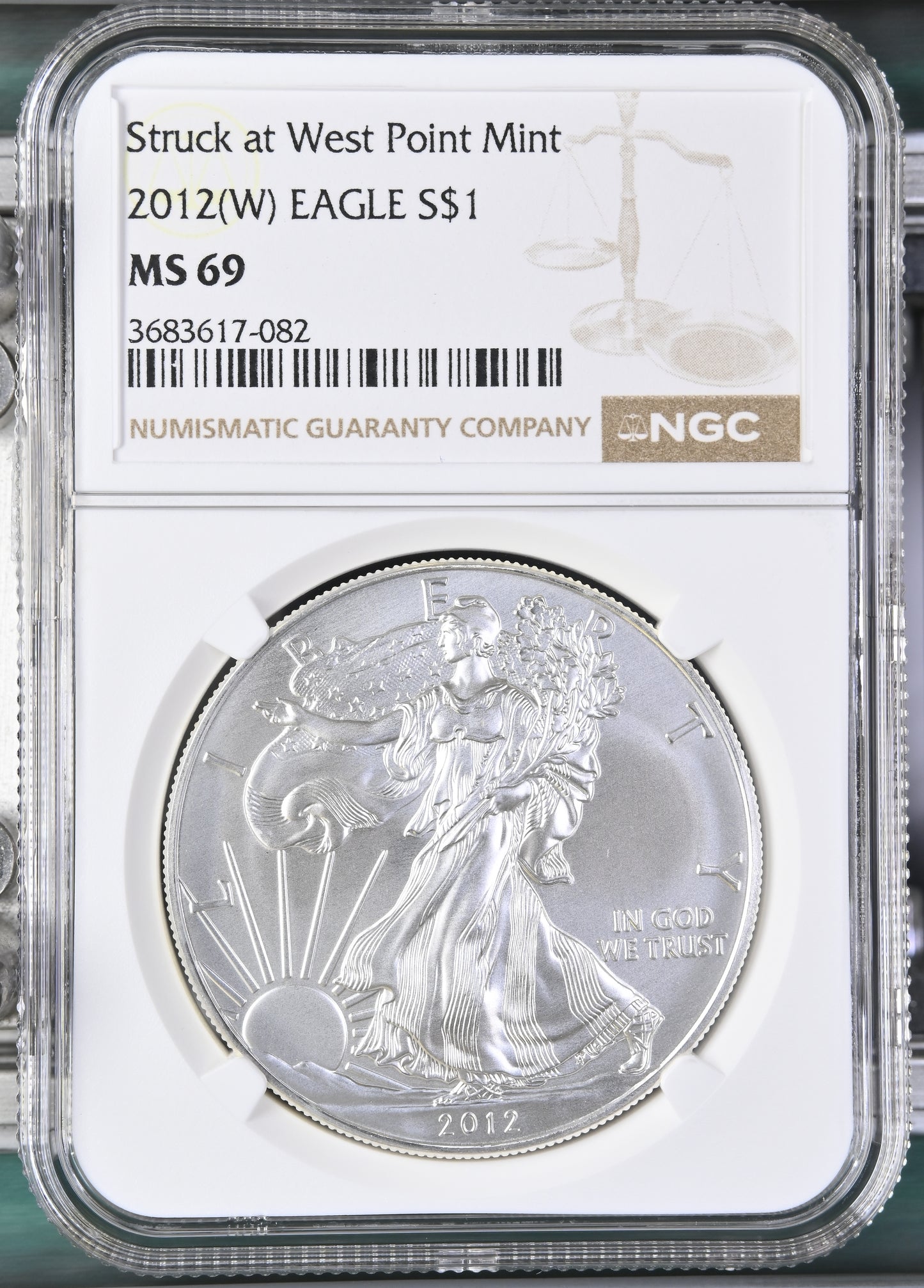 2012 SILVER EAGLE $1 STRUCK AT WEST POINT MS69
