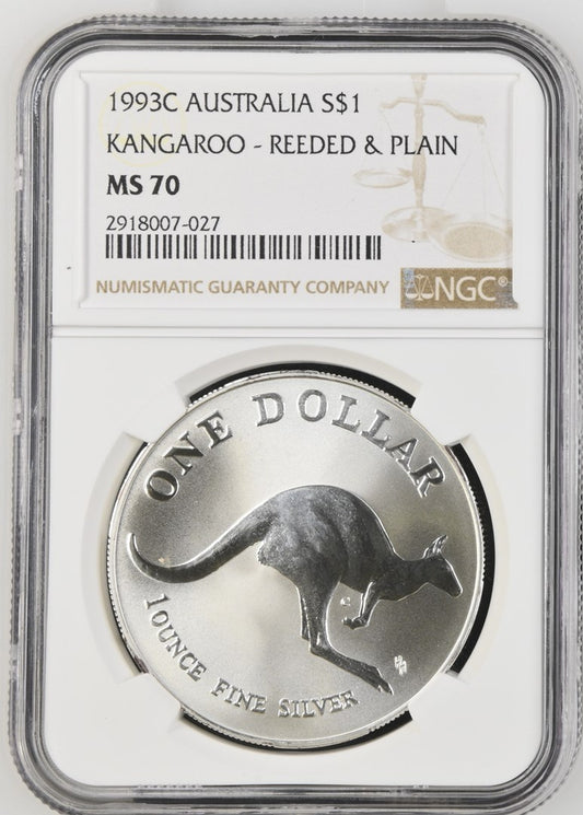 1993C AUSTRALIA S$1 KANGAROO - REEDED & PLAIN NGC MS 70