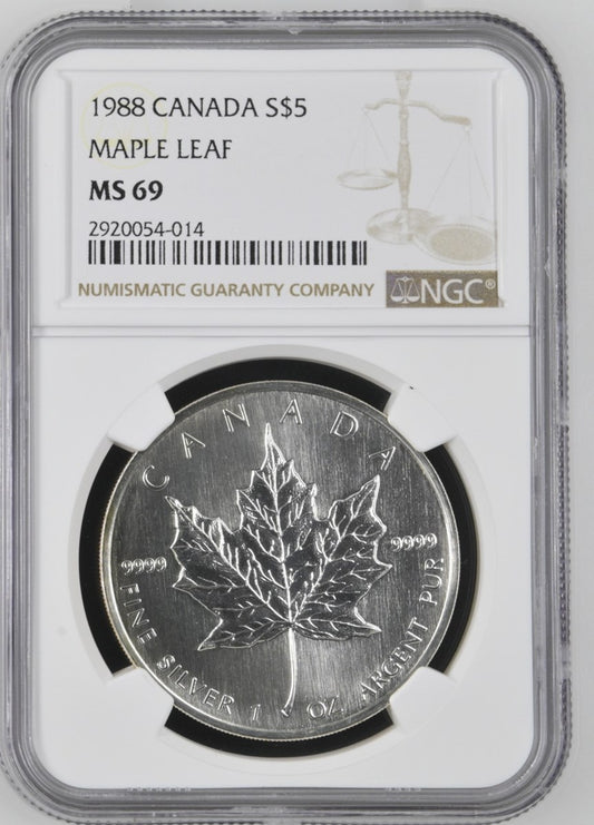 1988 CANADA S$5 MAPLE LEAF NGC MS 69