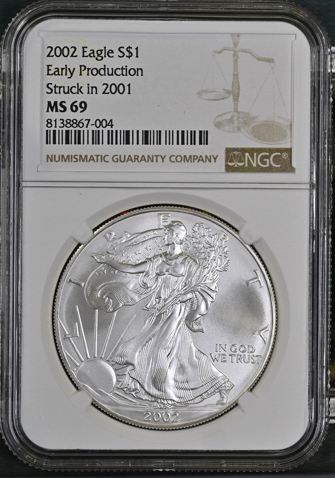 2002 $1 EAGLE STRUCK AT 2001 MS69