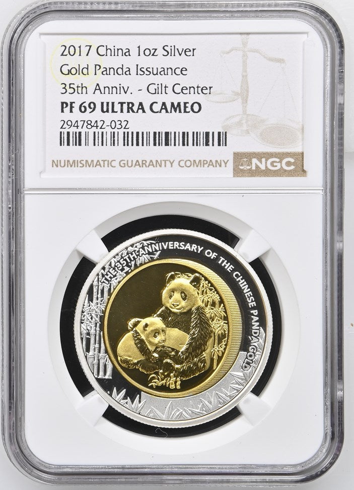 2017 GILT CHINA SILVER GOLD PANDA ISSUANCE 35TH ANNIV. - GILT CENTER