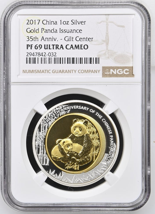 2017 GILT CHINA SILVER GOLD PANDA ISSUANCE 35TH ANNIV. - GILT CENTER