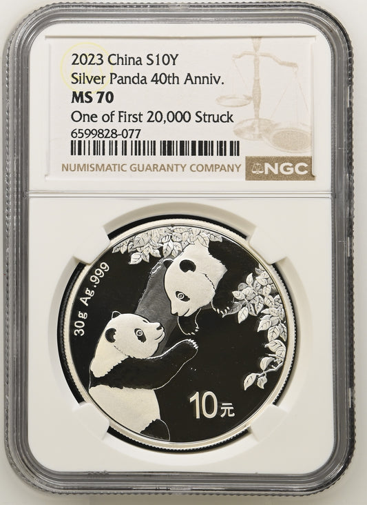 2023 CHINA S10Y PANDA REGULAR COIN 40 TH ANNIVERSARY ONE OF FIRST 20.000 STRUCK TOP-POP