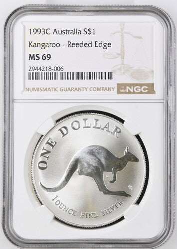 1993C AUSTRALIA S$1 KANGAROO REEDED EDGE MS 69