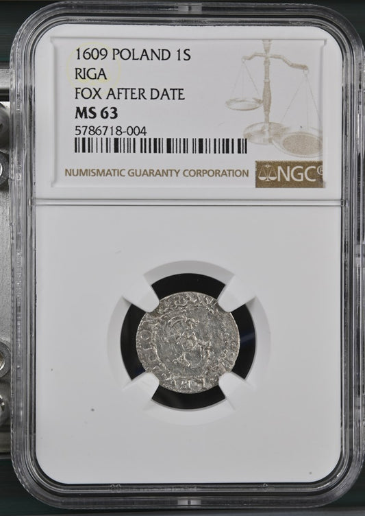 1609 POLAND 1S RIGA FOX AFTER DATE NGC MS 63 TOP-POP