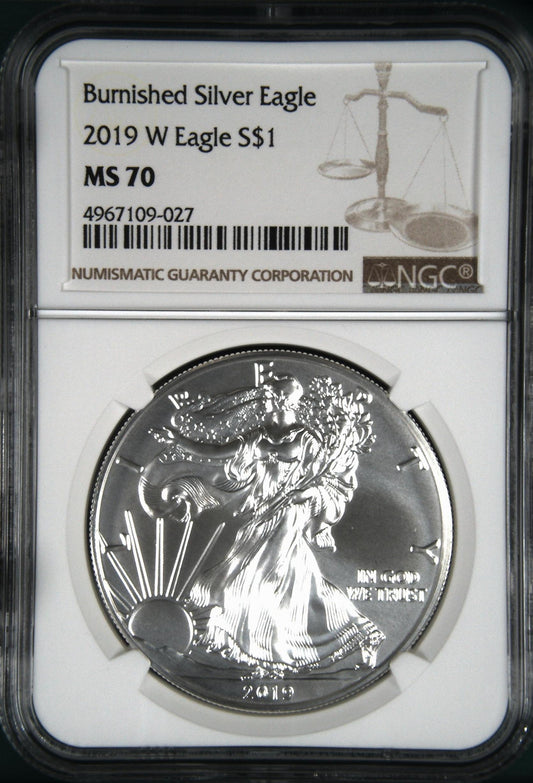 2019 EAGLE S$1 TYPE 1 BURNISHED MS 70