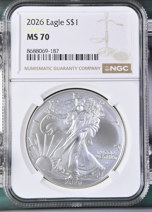 2026 TYPE 2 (REGULAR COIN) TOP-POP SILVER EAGLE S$1 MS 70