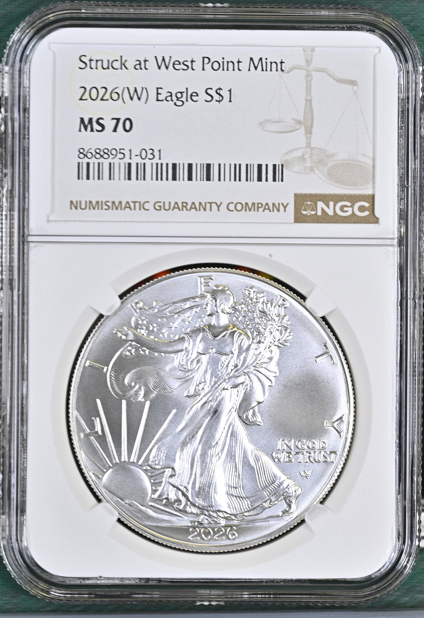 2026 TYPE 2 STRUCK AT WEST POINT MINT (W) SILVER EAGLE S$1 MS 70