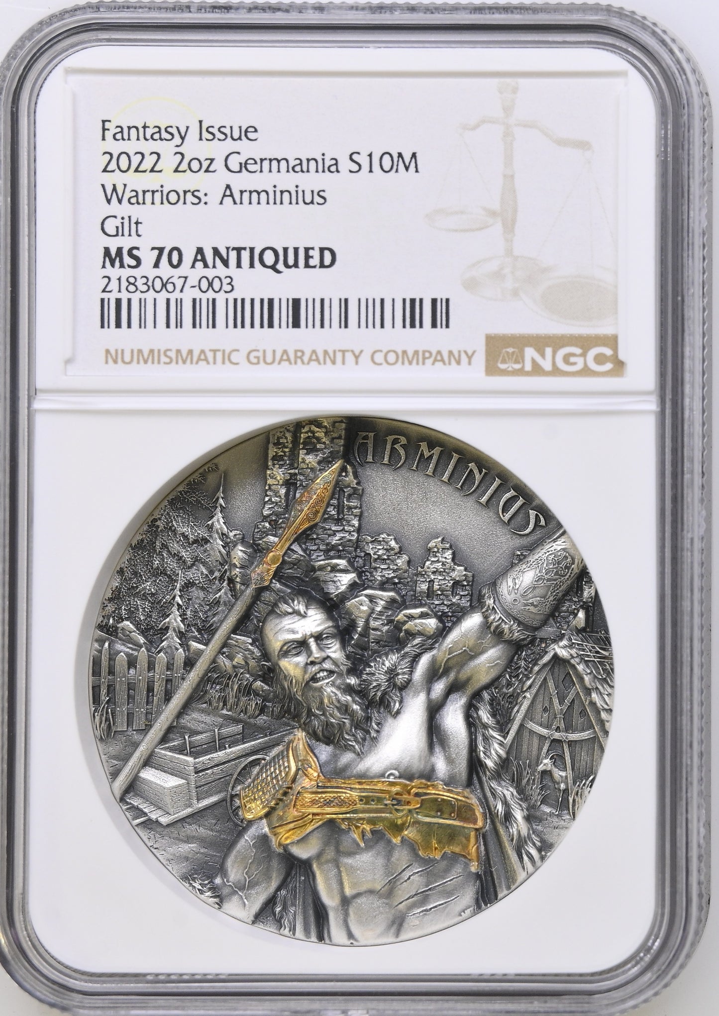 2021 WARRIORS ARMINIUS 2 OZ SILVER MS 70