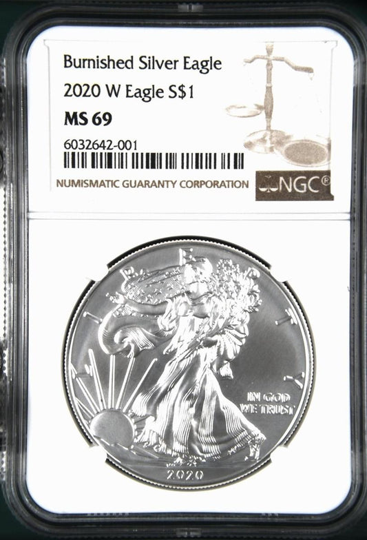 2020 W Eagle S$1 Burnished Silver Eagle MS 69