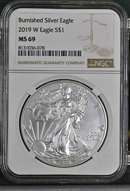 2019 W Eagle S$1 Burnished Silver Eagle MS 69